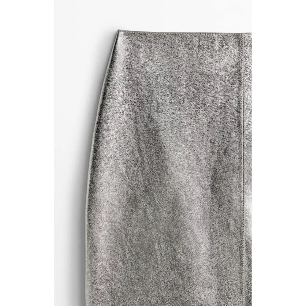Massimo Dutti Leather skirt Never worn Silver, Leather Size L 100% Sheep Leather - Picture 5 of 16